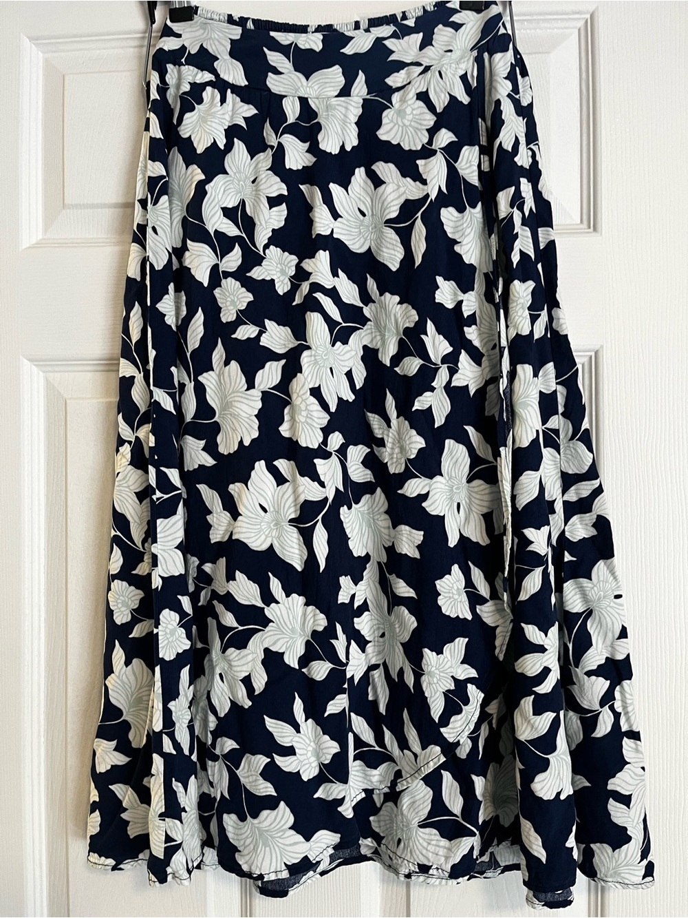 Japna Navy Midi Skirt with White Floral Print